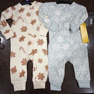 NWT 2 Modern Moments Christmas Zip Up Footless Pajamas